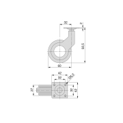 Emuca Kit di ruote Hole 2 con piastra per montaggio, Ø 50, Plastica grigia, Acciaio e Tecnoplastica