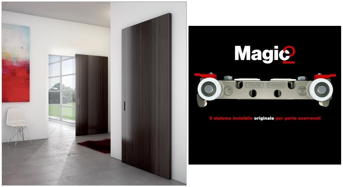Sistema invisibile per porte scorrevoli in legno Magic 1800 • Maniglie  Design
