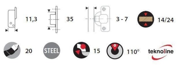 Cerniera Incoll 110° Collo 15 Box 35 mm
