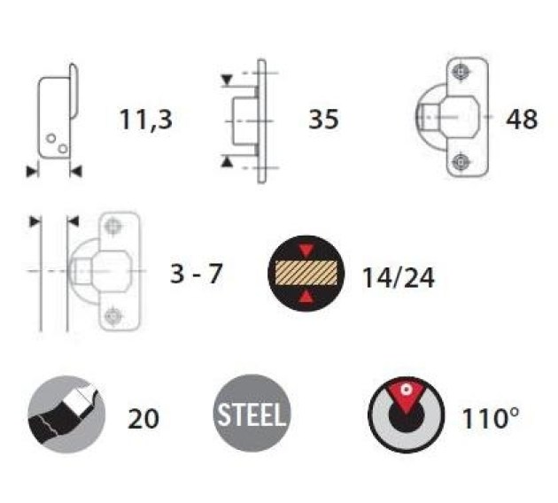 Cerniera Incoll 110° Collo 8 Box 35 mm Ammortizzata con Clip