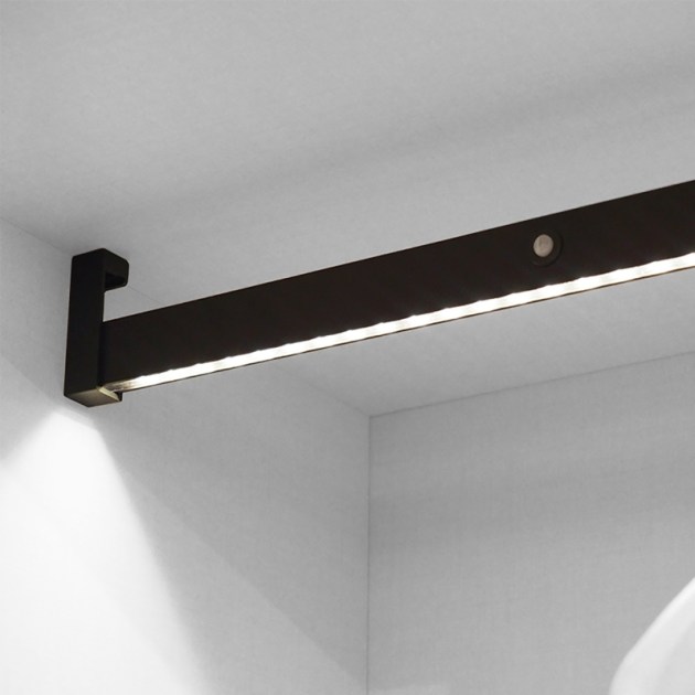 Emuca Barra appendiabili per armadi Castor con luce LED, batteria rimovibile e sensore di movimento, 1.158, Anodizzato opaco