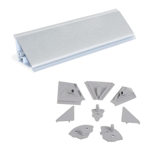 Emuca Alzatina triangolare per cucina Plasline con accessori per installazione., 2,35 m, Anodizzato satinato