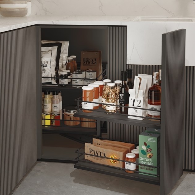 Emuca Angolo estraibile Titane per mobili da cucina, apertura a Sinistra, Grigio antracite, Acciaio e Legno