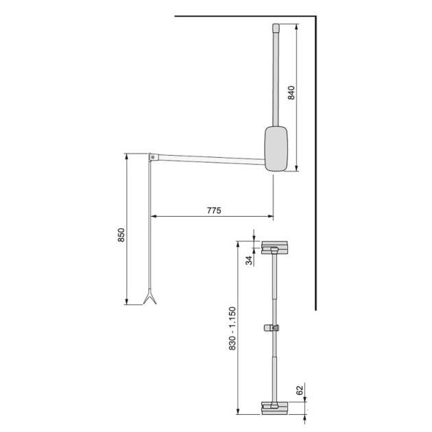 Emuca Appendiabiti per armadio Sling, 830 - 1150, Plastica bianca, Acciaio e Tecnoplastica