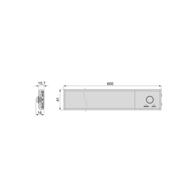 Emuca Applique LED Kaus Black ricaricabile via USB con sensore di movimento, 600mm, Verniciato nero