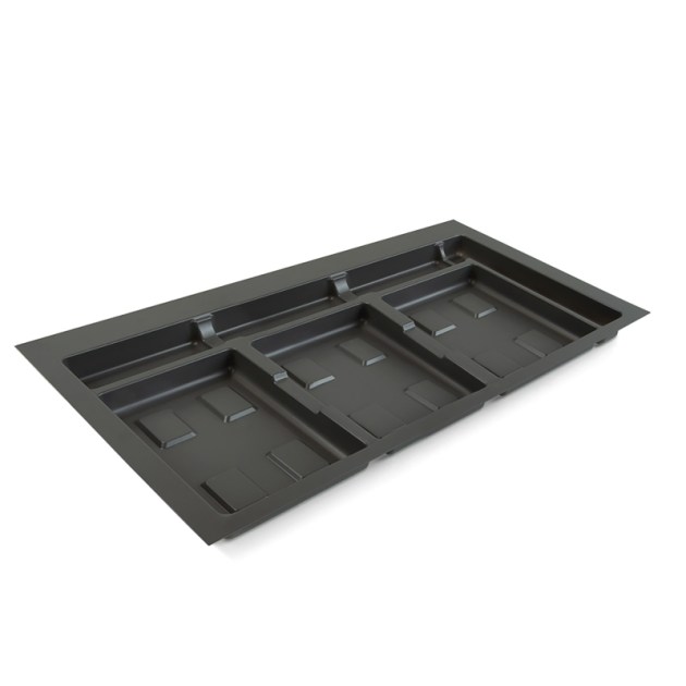 Emuca Base Recycle per contenitori per cassetti da cucina, 3 cavità, Plastica grigio antracite, Tecnoplastica