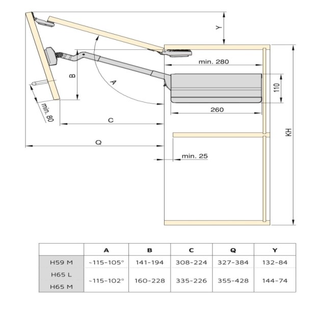 Emuca Braccetto per ante elevabile Agile Flap, 7,8 - 13 kg, Plastica grigio antracite, Acciaio