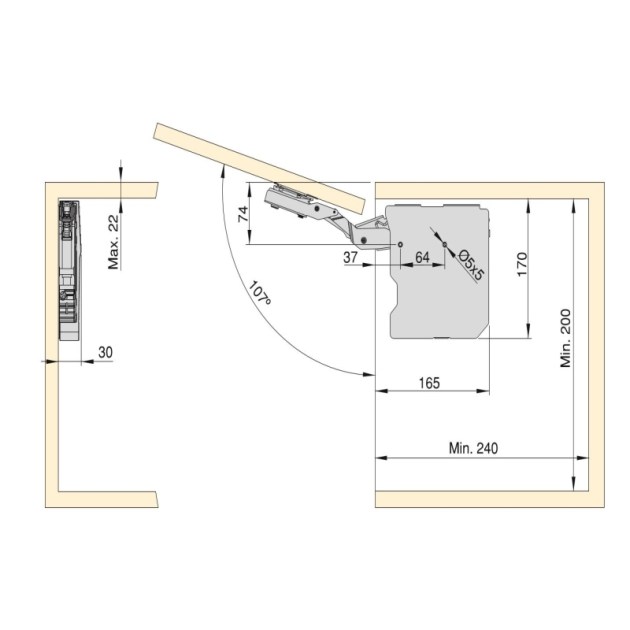 Emuca Braccetto Agile Smart elevabile, 960 - 2350, Plastica bianca, Acciaio e Tecnoplastica