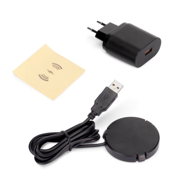 Emuca Caricatore wireless nascosto per mobile Airtop 2, Ø60mm, 5V DC 2A (QI-10W), Plastica nera, Tecnoplastica