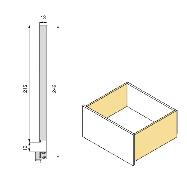 Emuca Cassetto esterno Vertex 3D 60 kg altezza 242 mm, profondità 450 mm, Grigio antracite, Acciaio