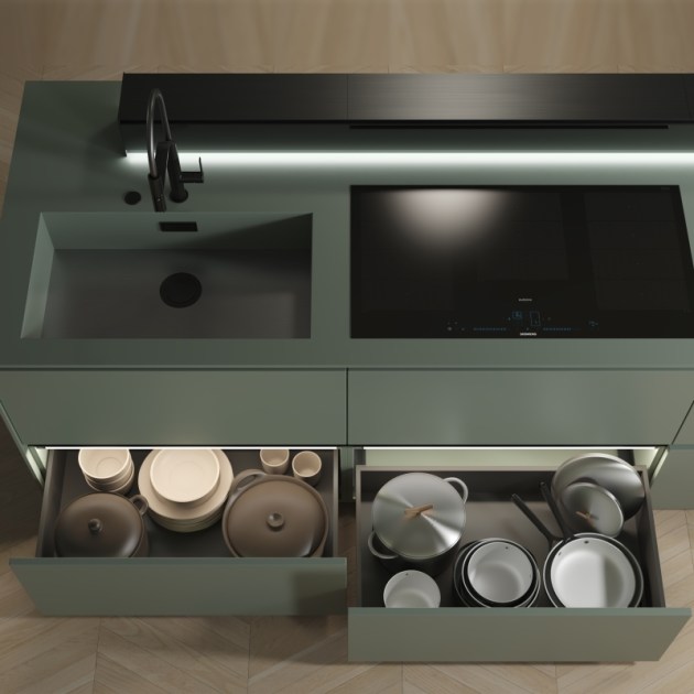 Emuca Cassetto esterno Vertex 3D 60 kg altezza 242 mm, profondità 450 mm, Verniciato alluminio, Acciaio