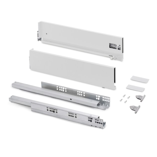 Emuca Cassetto esterno Vertex con regolazione 3D altezza 131mm, 40kg, profondità 270mm, Acciaio, Verniciato bianco