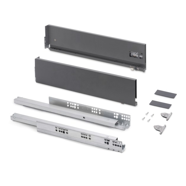 Emuca Cassetto esterno Vertex con regolazione 3D altezza 131mm, 40kg, profondità 350mm, Acciaio, Grigio antracite