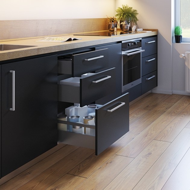 Emuca Cassetto esterno Vertex con regolazione 3D altezza 131mm, 40kg, profondità 500mm, Acciaio, Grigio antracite