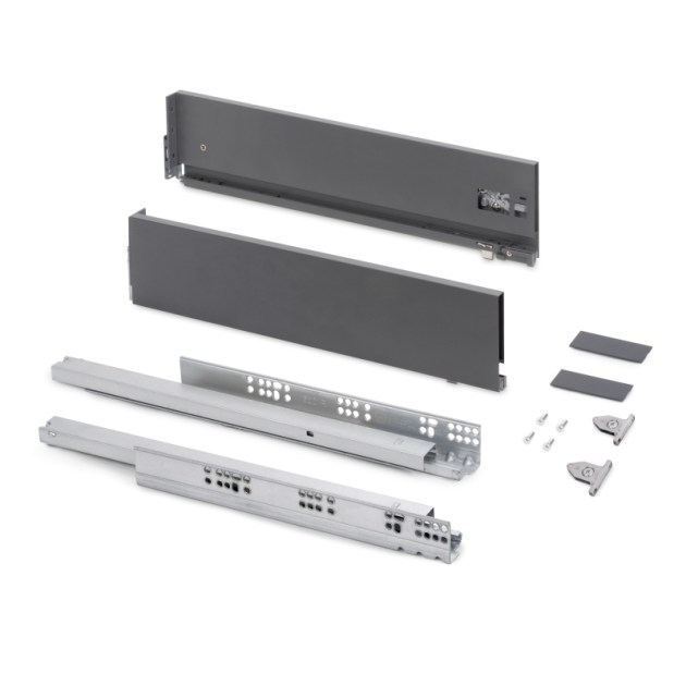 Emuca Cassetto esterno Vertex con regolazione 3D altezza 131mm, 40kg, profondità 550mm, Acciaio, Grigio antracite
