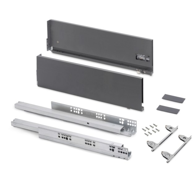 Emuca Cassetto esterno Vertex con regolazione 3D altezza 178mm, 40kg, profondità 350mm, Acciaio, Grigio antracite