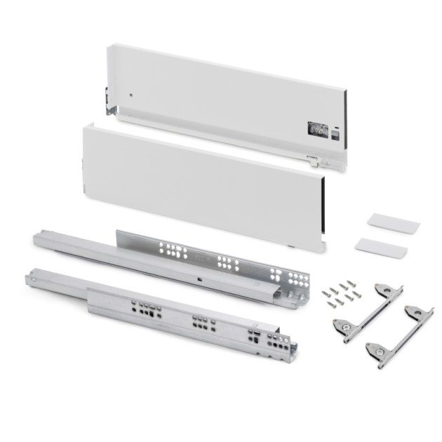 Emuca Cassetto esterno Vertex con regolazione 3D altezza 178mm, 40kg, profondità 350mm, Acciaio, Verniciato bianco