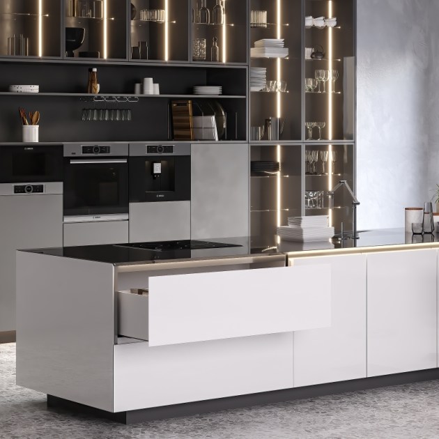 Emuca Cassetto esterno Vertex con regolazione 3D altezza 178mm, 40kg, profondità 400mm, Acciaio, Verniciato bianco