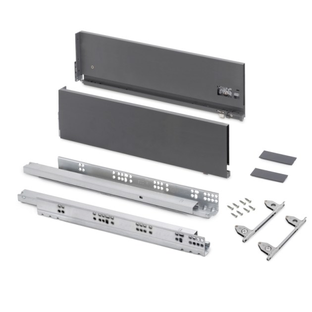 Emuca Cassetto esterno Vertex con regolazione 3D altezza 178mm, 60kg, profondità 500mm, Acciaio, Grigio antracite
