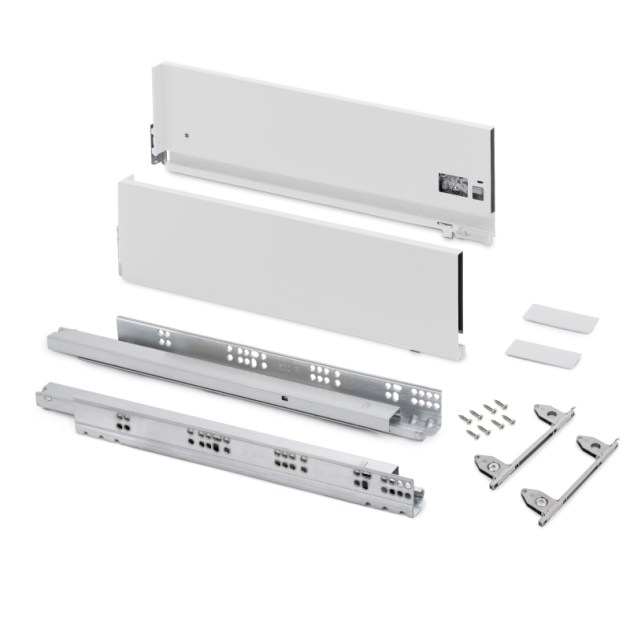 Emuca Cassetto esterno Vertex con regolazione 3D altezza 178mm, 60kg, profondità 500mm, Acciaio, Verniciato bianco