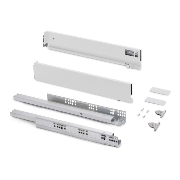 Emuca Cassetto esterno Vertex con regolazione 3D altezza 83mm, 40kg, profondità 450mm, Acciaio, Verniciato bianco