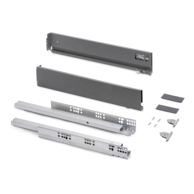 Emuca Cassetto esterno Vertex con regolazione 3D altezza 83mm, 40kg, profondità 500mm, Acciaio, Grigio antracite