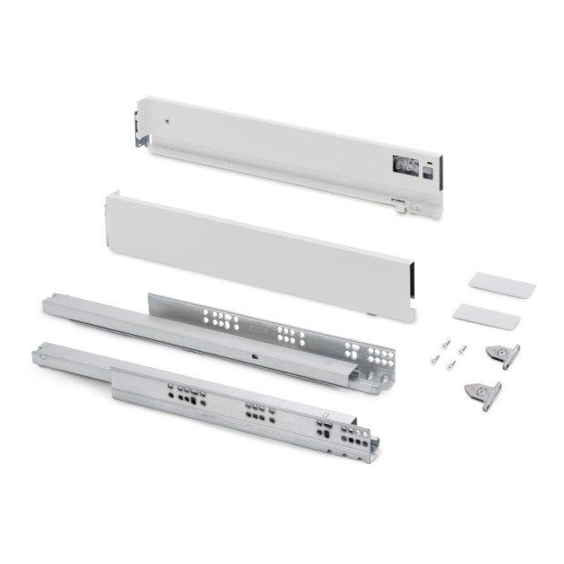 Emuca Cassetto esterno Vertex con regolazione 3D altezza 83mm, 40kg, profondità 500mm, Acciaio, Verniciato bianco