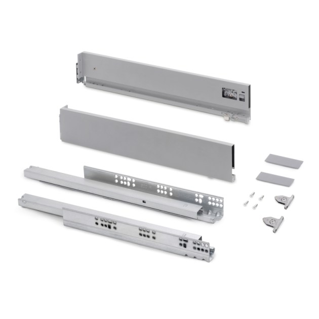 Emuca Cassetto esterno Vertex con regolazione 3D altezza 93mm, 40kg, profondità 350mm, Acciaio, Verniciato alluminio