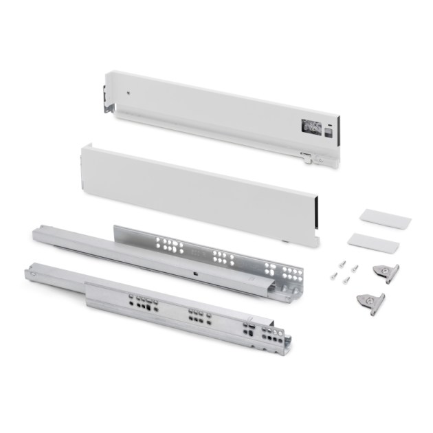 Emuca Cassetto esterno Vertex con regolazione 3D altezza 93mm, 40kg, profondità 350mm, Acciaio, Verniciato bianco