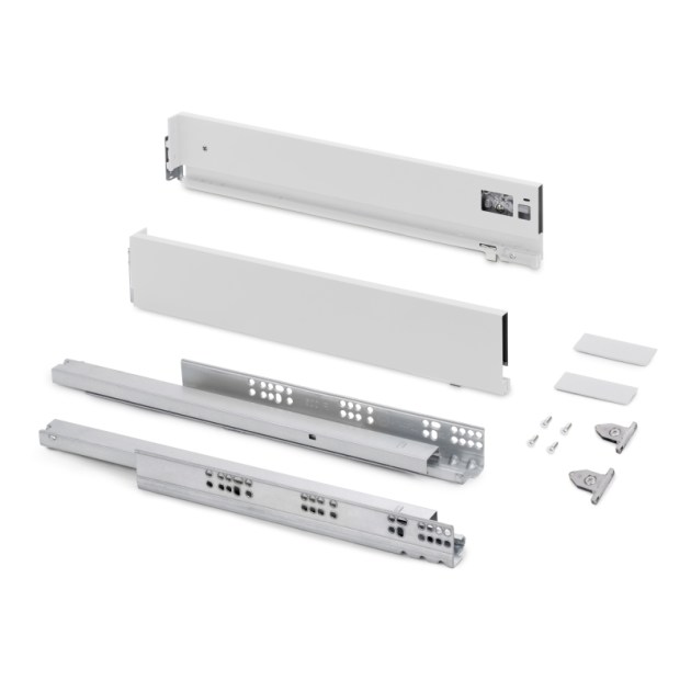 Emuca Cassetto esterno Vertex con regolazione 3D altezza 93mm, 40kg, profondità 400mm, Acciaio, Verniciato bianco