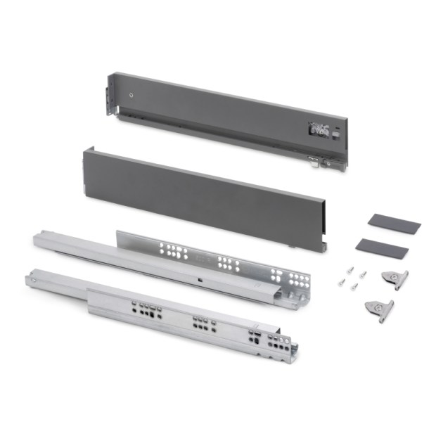 Emuca Cassetto esterno Vertex con regolazione 3D altezza 93mm, 40kg, profondità 550mm, Acciaio, Grigio antracite
