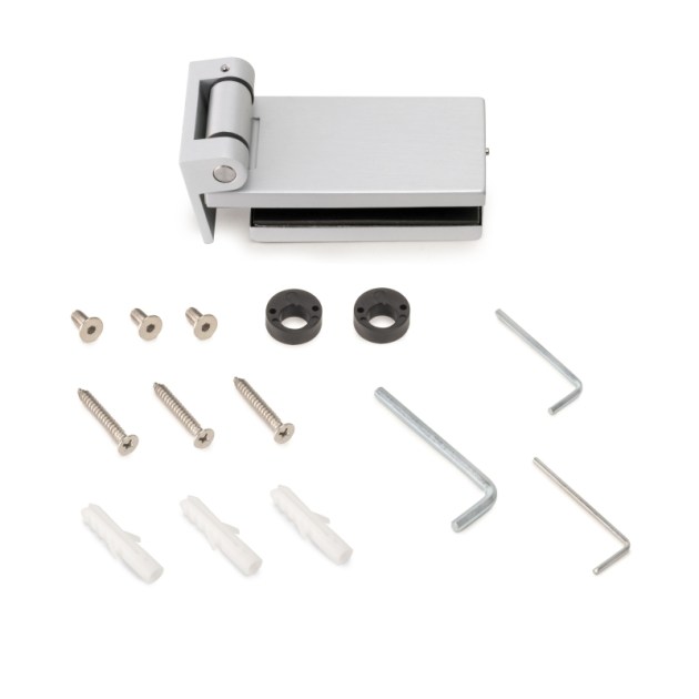 Emuca Cerniera per anta in vetro, cerniera orizzontale con forcella da 40 mm, per anta da 8-12 mm, alluminio e acciaio, grigio metallizzato