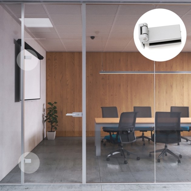 Emuca Cerniera per anta in vetro, cerniera orizzontale con forcella da 40 mm, per anta da 8-12 mm, alluminio e acciaio, grigio metallizzato