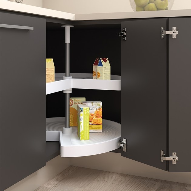 Emuca Coppia di cestelli girevole Shelvo 3/4, 900, Plastica bianca, Tecnoplastica e Alluminio