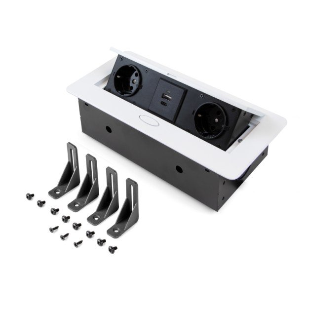 Emuca Multipresa Atom 26 Lite per scrivania, Verniciato bianco, Zama e Acciaio e Tecnoplastica
