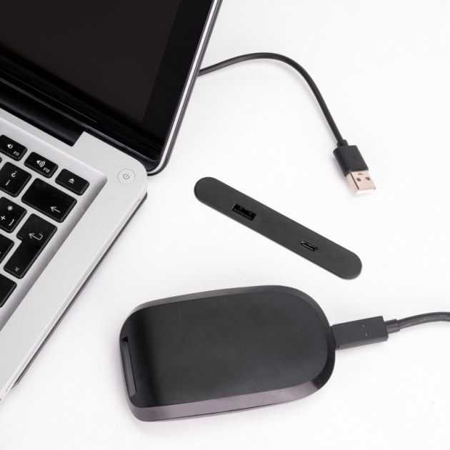 Emuca Connettore USB A+C Linky (81x12mm), 5V/9V DC 3A (15W), Plastica nera, Tecnoplastica