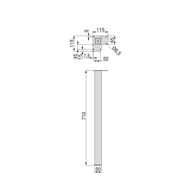 Emuca Gambe per tavolo quadrate, 50x50mm, Verniciato bianco, Acciaio