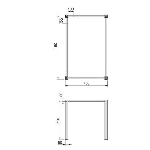 Emuca Gambe quadrate e struttura per tavolo, 50x50mm, 1.150x750, Verniciato nero, Acciaio
