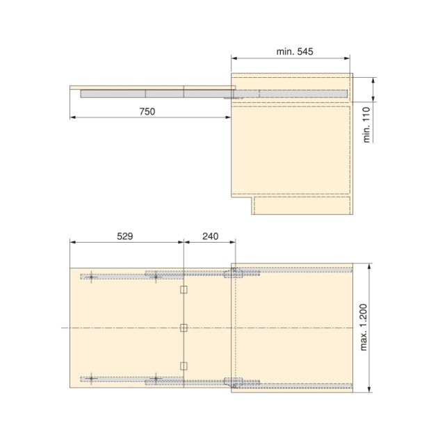 Emuca Guide per tavolo allungabile Coktail Reverse H35, Champagne anodizzato, Alluminio, 1 un