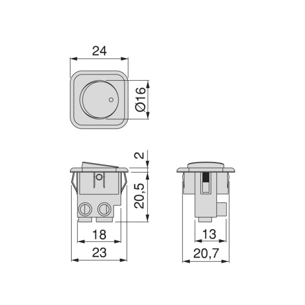Emuca Interruttore da incasso D21x21, Plastica bianca, Tecnoplastica, 10 un