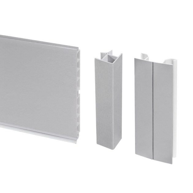 Emuca Kit battiscopa da cucina Plasline con accessori per unione, Altezza 150 mm, 2,35 m, Anodizzato satinato, Tecnoplastica
