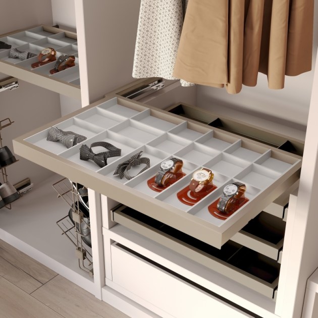 Emuca Kit cassetto organizzatore con telaio di guide a chiusura morbida per armadio, regolabile, modulo 900mm, Grigio pietra