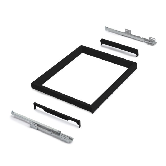 Emuca Kit cassetto organizzatore con vassoio ausiliario e telaio con guide a chiusura morbida per armadio, regolabile, modulo 900mm, Nero testurizzato e grigio pietra