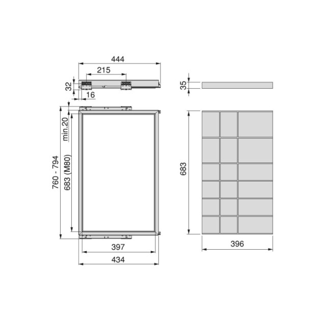 Emuca Kit cassetto organizzatore e telaio con guide a chiusura morbida per armadio, regolabile, modulo 800mm, Nero testurizzato e grigio pietra