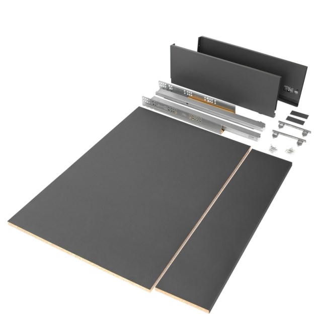 Emuca Kit cassetto per cucina o bagno Vertex di altezza 178 mm con pannelli inclusi., 900, Grigio antracite, Vari