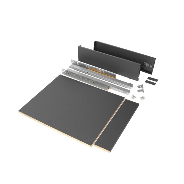 Emuca Kit cassetto per cucina o bagno Vertex di altezza 93 mm con pannelli inclusi., 450, Grigio antracite, Vari