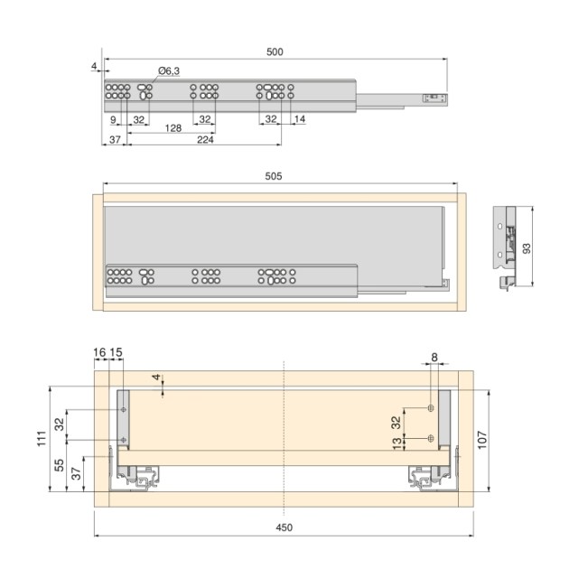 Emuca Kit cassetto per cucina o bagno Vertex di altezza 93 mm con pannelli inclusi., 900, Verniciato bianco, Vari