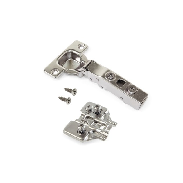 Emuca Kit cerniera collo dritto X91 con chiusura ammortizzata e basetta con montaggio misto, Nichelato, Acciaio, 20 u.