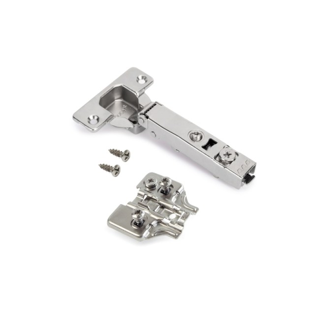 Emuca Kit cerniera collo dritto X92N, per vite, basette per montaggio misto, Nichelato, Acciaio, 20 u.