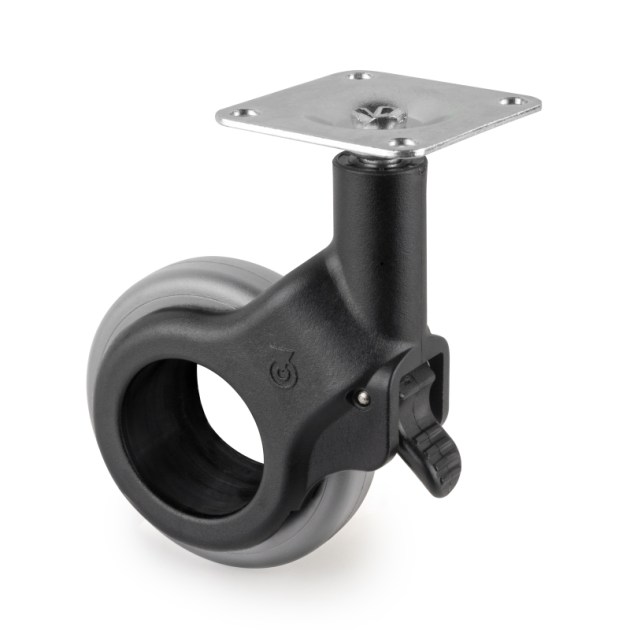 Emuca Kit di ruote Hole 2 con piastra per montaggio, Ø 50, Plastica grigia, Acciaio e Tecnoplastica